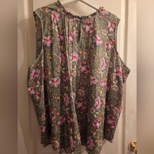 Lane Bryant Floral Sleeveless Blouse - Olive and Pink Floral Size 22-24